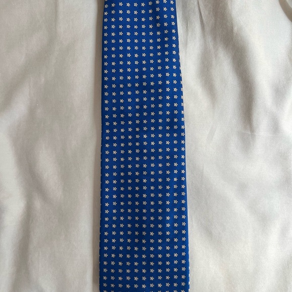 Drakes London Blue Tie with White Micro-Pattern